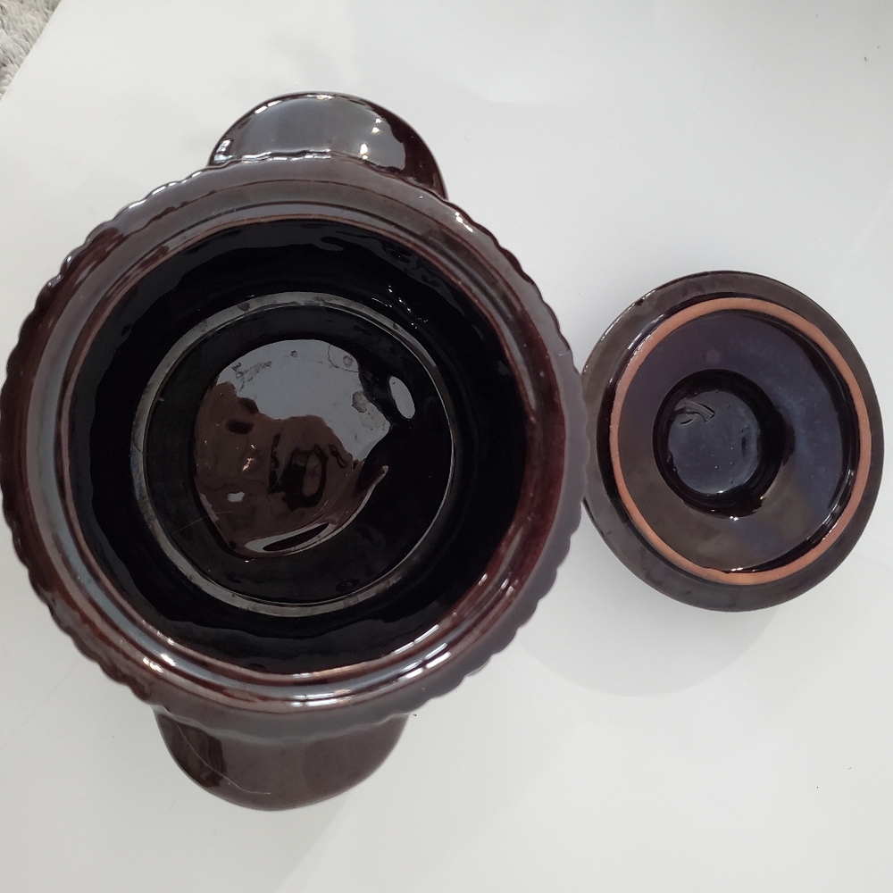 Rare Royal Canadian Art Pottery 1 Qt Brown Corn Cob Theme Bean Crock w/Lid - Picture 5 of 11